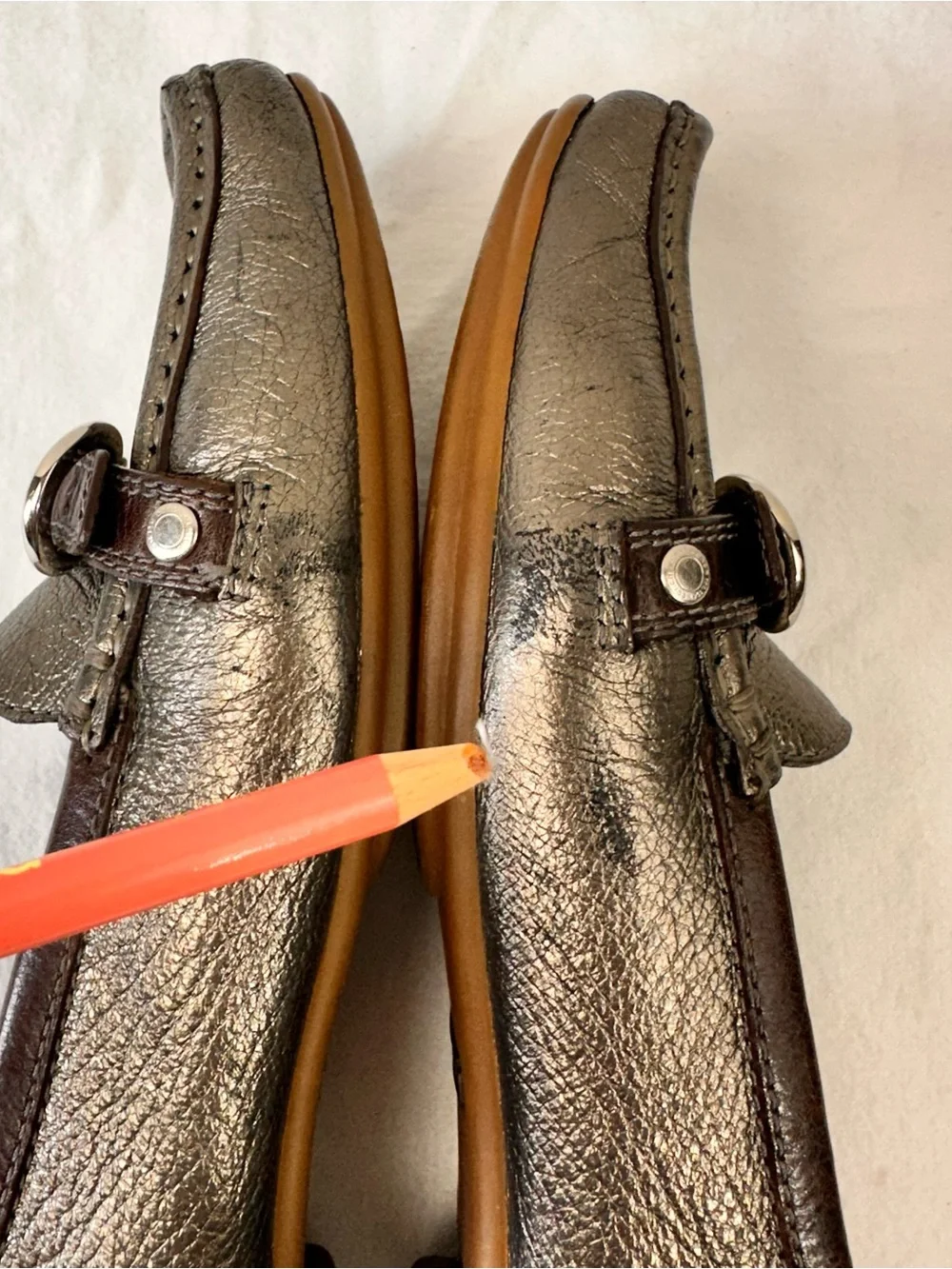 Coach Metallic Gray Leather Bit Loafers - Women's